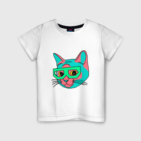 Детская футболка хлопок с принтом Hipster Cat в Белгороде, 100% хлопок | круглый вырез горловины, полуприлегающий силуэт, длина до линии бедер | animal | cat | cute | kitty | meow | друг | животные | киска | китти | кот | котенок | котик | котэ | кошечка | кошка | милый | мур | мяу | питомец | тигр
