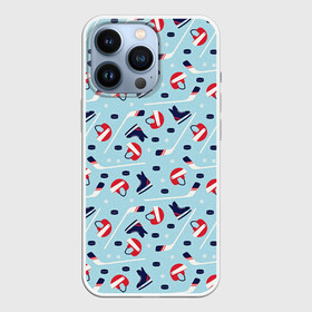 Чехол для iPhone 13 Pro с принтом Hockey Pattern в Белгороде,  |  | hockey | hockey pattern | nhl | pattern | клюшка | лед | нхл | хоккеист | хоккеисты | хоккей