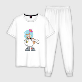 Мужская пижама хлопок с принтом Сэнди в Белгороде, 100% хлопок | брюки и футболка прямого кроя, без карманов, на брюках мягкая резинка на поясе и по низу штанин
 | sponge bob | spongebob squarepants | губка боб | губка боб квадратные штаны | спанч боб