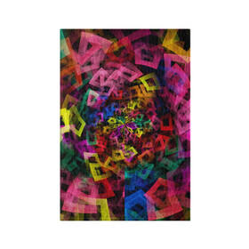 Обложка для паспорта матовая кожа с принтом Калейдоскоп в Белгороде, натуральная матовая кожа | размер 19,3 х 13,7 см; прозрачные пластиковые крепления | Тематика изображения на принте: калейдоскоп | квадраты | прямоугольники | радуга | разноцветный