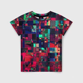 Детская футболка 3D с принтом HAPPY WINDOWS в Белгороде, 100% гипоаллергенный полиэфир | прямой крой, круглый вырез горловины, длина до линии бедер, чуть спущенное плечо, ткань немного тянется | abstract | абстракция | квадраты | красное | прямоугольники