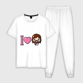 Мужская пижама хлопок с принтом Я люблю Иисуса в Белгороде, 100% хлопок | брюки и футболка прямого кроя, без карманов, на брюках мягкая резинка на поясе и по низу штанин
 | Тематика изображения на принте: доброта | иисус | любовь | пасха | сердце