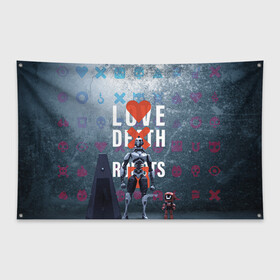 Флаг-баннер с принтом Любовь смерть и роботы в Белгороде, 100% полиэстер | размер 67 х 109 см, плотность ткани — 95 г/м2; по краям флага есть четыре люверса для крепления | love | lovedeathandrobots | loverobot | robot
