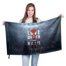 Флаг 3D с принтом Любовь смерть и роботы в Белгороде, 100% полиэстер | плотность ткани — 95 г/м2, размер — 67 х 109 см. Принт наносится с одной стороны | love | lovedeathandrobots | loverobot | robot