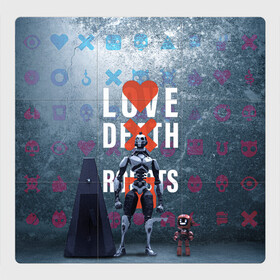 Магнитный плакат 3Х3 с принтом Любовь смерть и роботы в Белгороде, Полимерный материал с магнитным слоем | 9 деталей размером 9*9 см | Тематика изображения на принте: love | lovedeathandrobots | loverobot | robot