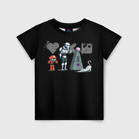 Детская футболка 3D с принтом Любовь, Смерть & Роботы в Белгороде, 100% гипоаллергенный полиэфир | прямой крой, круглый вырез горловины, длина до линии бедер, чуть спущенное плечо, ткань немного тянется | cat | cats | death | logo | love | netflix | robots | анимация | кино | кот | кошка | лого | любовь | нетфликс | роботы | сериал