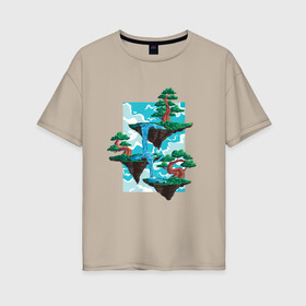 Женская футболка хлопок Oversize с принтом Парящие острова | Пейзаж в Белгороде, 100% хлопок | свободный крой, круглый ворот, спущенный рукав, длина до линии бедер
 | art | clouds | dream | faity tale | fantasy | floating islands | landscape | painting | tale | tree | арт | водопад | водопады | деревья | иллюстрация | картина | летающие острова | мечта | небо | облака | рисунок | сказка | сновидение | сон