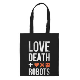 Шоппер 3D с принтом Love Death + Robots в Белгороде, 100% полиэстер | Плотность: 200 г/м2; Размер: 34×35 см; Высота лямок: 30 см | death | ldr | logo | love | netflix | robots | smile | анимация | кино | лого | лср | любовь | нетфликс | роботы | сериал | смайл | смайлик
