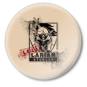 Значок с принтом La-La-Larian Studios в Белгороде,  металл | круглая форма, металлическая застежка в виде булавки | baldur s gate 3 | divinity | larian studios | игра | лариан