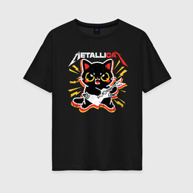 Женская футболка хлопок Oversize с принтом METALLICAT в Белгороде, 100% хлопок | свободный крой, круглый ворот, спущенный рукав, длина до линии бедер
 | cat | metallica | metallicat | rock | кот | металлика | музыка | рок | рокер