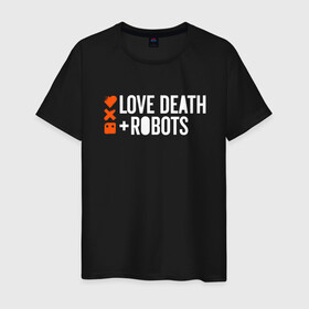 Мужская футболка хлопок с принтом ЛЮБОВЬ СМЕРТЬ И РОБОТЫ в Белгороде, 100% хлопок | прямой крой, круглый вырез горловины, длина до линии бедер, слегка спущенное плечо. | death | hear | ldr | logo | love | netflix | robots | smile | анимация | кино | лого | лср | любовь | нетфликс | роботы | сердце | сериал | смайл | смайлик