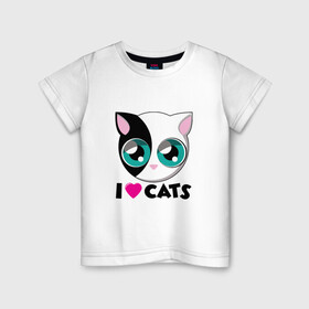 Детская футболка хлопок с принтом I Love Cats в Белгороде, 100% хлопок | круглый вырез горловины, полуприлегающий силуэт, длина до линии бедер | Тематика изображения на принте: animal | cat | cute | kitty | love | meow | друг | животные | киска | китти | кот | котенок | котик | котэ | кошечка | кошка | люблю | любовь | милый | мур | мяу | питомец | тигр