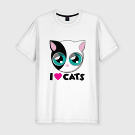 Мужская футболка хлопок Slim с принтом I Love Cats в Белгороде, 92% хлопок, 8% лайкра | приталенный силуэт, круглый вырез ворота, длина до линии бедра, короткий рукав | animal | cat | cute | kitty | love | meow | друг | животные | киска | китти | кот | котенок | котик | котэ | кошечка | кошка | люблю | любовь | милый | мур | мяу | питомец | тигр