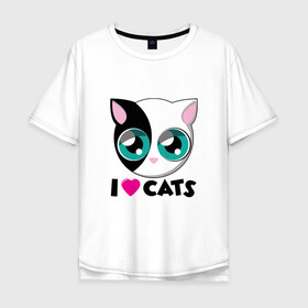 Мужская футболка хлопок Oversize с принтом I Love Cats в Белгороде, 100% хлопок | свободный крой, круглый ворот, “спинка” длиннее передней части | animal | cat | cute | kitty | love | meow | друг | животные | киска | китти | кот | котенок | котик | котэ | кошечка | кошка | люблю | любовь | милый | мур | мяу | питомец | тигр