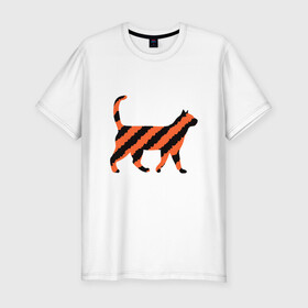 Мужская футболка хлопок Slim с принтом Black-Orange Cat в Белгороде, 92% хлопок, 8% лайкра | приталенный силуэт, круглый вырез ворота, длина до линии бедра, короткий рукав | animal | cat | cute | kitty | meow | друг | животные | киска | китти | кот | котенок | котик | котэ | кошечка | кошка | милый | мур | мяу | питомец | тигр