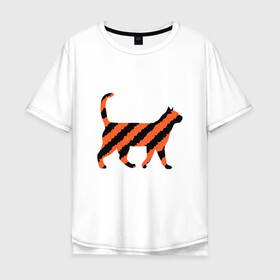 Мужская футболка хлопок Oversize с принтом Black-Orange Cat в Белгороде, 100% хлопок | свободный крой, круглый ворот, “спинка” длиннее передней части | Тематика изображения на принте: animal | cat | cute | kitty | meow | друг | животные | киска | китти | кот | котенок | котик | котэ | кошечка | кошка | милый | мур | мяу | питомец | тигр