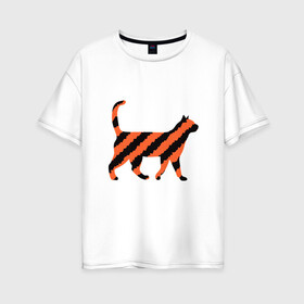 Женская футболка хлопок Oversize с принтом Black-Orange Cat в Белгороде, 100% хлопок | свободный крой, круглый ворот, спущенный рукав, длина до линии бедер
 | animal | cat | cute | kitty | meow | друг | животные | киска | китти | кот | котенок | котик | котэ | кошечка | кошка | милый | мур | мяу | питомец | тигр