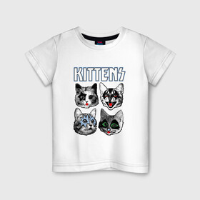 Детская футболка хлопок с принтом Kittens в Белгороде, 100% хлопок | круглый вырез горловины, полуприлегающий силуэт, длина до линии бедер | Тематика изображения на принте: animal | cat | cute | kiss | kitty | meow | rock | гитара | друг | животные | киска | кисс | китти | кот | котенок | котик | котэ | кошечка | кошка | метал | милый | музыка | мур | мяу | питомец | рок | тигр