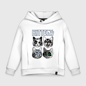 Детское худи Oversize хлопок с принтом Kittens в Белгороде, френч-терри — 70% хлопок, 30% полиэстер. Мягкий теплый начес внутри —100% хлопок | боковые карманы, эластичные манжеты и нижняя кромка, капюшон на магнитной кнопке | Тематика изображения на принте: animal | cat | cute | kiss | kitty | meow | rock | гитара | друг | животные | киска | кисс | китти | кот | котенок | котик | котэ | кошечка | кошка | метал | милый | музыка | мур | мяу | питомец | рок | тигр