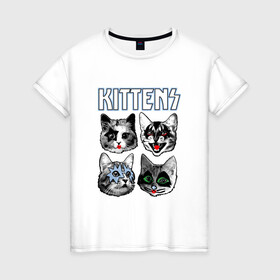 Женская футболка хлопок с принтом Kittens в Белгороде, 100% хлопок | прямой крой, круглый вырез горловины, длина до линии бедер, слегка спущенное плечо | animal | cat | cute | kiss | kitty | meow | rock | гитара | друг | животные | киска | кисс | китти | кот | котенок | котик | котэ | кошечка | кошка | метал | милый | музыка | мур | мяу | питомец | рок | тигр