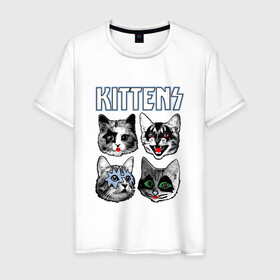 Мужская футболка хлопок с принтом Kittens в Белгороде, 100% хлопок | прямой крой, круглый вырез горловины, длина до линии бедер, слегка спущенное плечо. | animal | cat | cute | kiss | kitty | meow | rock | гитара | друг | животные | киска | кисс | китти | кот | котенок | котик | котэ | кошечка | кошка | метал | милый | музыка | мур | мяу | питомец | рок | тигр