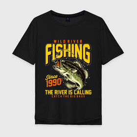 Мужская футболка хлопок Oversize с принтом Речная рыбалка в Белгороде, 100% хлопок | свободный крой, круглый ворот, “спинка” длиннее передней части | angler | bait | big | fish | fisherman | fishermen | fishing | fishing rod | fly fishing | funny fishing | outdoors | trout | для рыбака | отдых | природа | рыба | рыбак | рыбаку | рыбалка | туризм | туристические
