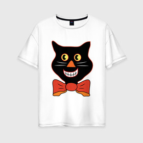 Женская футболка хлопок Oversize с принтом Smiling Cat в Белгороде, 100% хлопок | свободный крой, круглый ворот, спущенный рукав, длина до линии бедер
 | animal | cat | cute | kitty | meow | друг | животные | киска | китти | кот | котенок | котик | котэ | кошечка | кошка | милый | мур | мяу | питомец | тигр