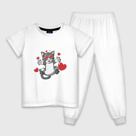Детская пижама хлопок с принтом Love Cat в Белгороде, 100% хлопок |  брюки и футболка прямого кроя, без карманов, на брюках мягкая резинка на поясе и по низу штанин
 | Тематика изображения на принте: animal | cat | cute | kitty | love | meow | друг | животные | киска | китти | кот | котенок | котик | котэ | кошечка | кошка | люблю | любовь | милый | мур | мяу | питомец | сердце | тигр