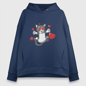 Женское худи Oversize хлопок с принтом Love Cat в Белгороде, френч-терри — 70% хлопок, 30% полиэстер. Мягкий теплый начес внутри —100% хлопок | боковые карманы, эластичные манжеты и нижняя кромка, капюшон на магнитной кнопке | animal | cat | cute | kitty | love | meow | друг | животные | киска | китти | кот | котенок | котик | котэ | кошечка | кошка | люблю | любовь | милый | мур | мяу | питомец | сердце | тигр