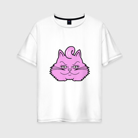 Женская футболка хлопок Oversize с принтом Pink Cat в Белгороде, 100% хлопок | свободный крой, круглый ворот, спущенный рукав, длина до линии бедер
 | animal | cat | cute | kitty | meow | друг | животные | киска | китти | кот | котенок | котик | котэ | кошечка | кошка | милый | мур | мяу | питомец | тигр