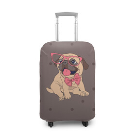 Чехол для чемодана 3D с принтом Мопс в очках в Белгороде, 86% полиэфир, 14% спандекс | двустороннее нанесение принта, прорези для ручек и колес | бульдог | бульдоги | в горошек | животное | золото | мопс | мопсики | пес | порода | собака | собачки