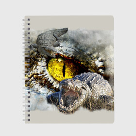 Тетрадь с принтом Глаз крокодила в Белгороде, 100% бумага | 48 листов, плотность листов — 60 г/м2, плотность картонной обложки — 250 г/м2. Листы скреплены сбоку удобной пружинной спиралью. Уголки страниц и обложки скругленные. Цвет линий — светло-серый
 | аллигатор | глаз | крокодил | крокодильчик | ящер