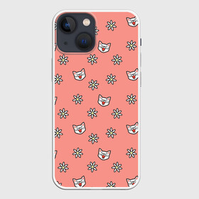 Чехол для iPhone 13 mini с принтом Кошки и цветы в Белгороде,  |  | киски | котята | кошка | кошки | узор | цветок | цветочки | цветы
