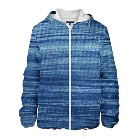 Мужская куртка 3D с принтом Texture Denim в Белгороде, ткань верха — 100% полиэстер, подклад — флис | прямой крой, подол и капюшон оформлены резинкой с фиксаторами, два кармана без застежек по бокам, один большой потайной карман на груди. Карман на груди застегивается на липучку | background | blue | dark | denim | gradient | ice | jeans | paints | ripples | spot | spots | stripes | texture | white | белый | градиент | джинсы | лед | линии | полосы | пятна | пятно | светлый | синий | текстура | темная | ткань | тьма | фон
