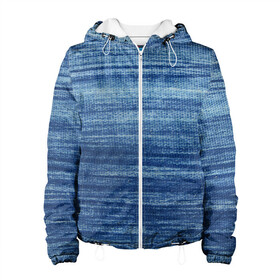 Женская куртка 3D с принтом Texture Denim в Белгороде, ткань верха — 100% полиэстер, подклад — флис | прямой крой, подол и капюшон оформлены резинкой с фиксаторами, два кармана без застежек по бокам, один большой потайной карман на груди. Карман на груди застегивается на липучку | background | blue | dark | denim | gradient | ice | jeans | paints | ripples | spot | spots | stripes | texture | white | белый | градиент | джинсы | лед | линии | полосы | пятна | пятно | светлый | синий | текстура | темная | ткань | тьма | фон