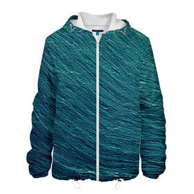 Мужская куртка 3D с принтом Endless Sea в Белгороде, ткань верха — 100% полиэстер, подклад — флис | прямой крой, подол и капюшон оформлены резинкой с фиксаторами, два кармана без застежек по бокам, один большой потайной карман на груди. Карман на груди застегивается на липучку | Тематика изображения на принте: background | blue | dark | gradient | green | lines | ocean | paints | ripples | sea | spot | spots | stripes | texture | waves | волны | голубая | градиент | зеленый | краски | линии | море | океан | полосы | пятна | пятно | рябь | текстура | т