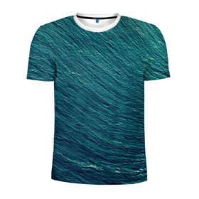 Мужская футболка 3D спортивная с принтом Endless Sea в Белгороде, 100% полиэстер с улучшенными характеристиками | приталенный силуэт, круглая горловина, широкие плечи, сужается к линии бедра | background | blue | dark | gradient | green | lines | ocean | paints | ripples | sea | spot | spots | stripes | texture | waves | волны | голубая | градиент | зеленый | краски | линии | море | океан | полосы | пятна | пятно | рябь | текстура | т
