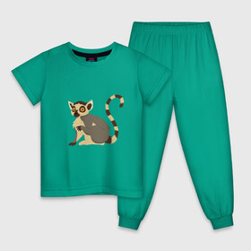 Детская пижама хлопок с принтом Удивлённый Кошачий Лемур в Белгороде, 100% хлопок |  брюки и футболка прямого кроя, без карманов, на брюках мягкая резинка на поясе и по низу штанин
 | art | cute lemur | illustration | lemur | madagascar | monkey | арт | иллюстрация | лемуровые | мадагаскар | мартышка | милый лемур | обезьянка | полуобезьяна | примат | приматы | рисунок