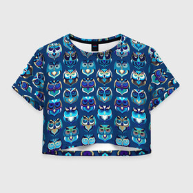 Женская футболка Crop-top 3D с принтом Совы в Белгороде, 100% полиэстер | круглая горловина, длина футболки до линии талии, рукава с отворотами | bird | monocle | owl | owlet | owls | моноколь | очки | птица | сова | совушка | совы