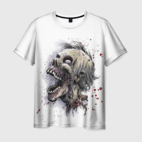 Мужская футболка 3D с принтом Зомби-Бу в Белгороде, 100% полиэфир | прямой крой, круглый вырез горловины, длина до линии бедер | безумный зомби | бешенный зомби | зомби | кровавый зомби | кровь
