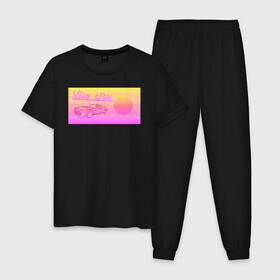 Мужская пижама хлопок с принтом Закатный Vice City в Белгороде, 100% хлопок | брюки и футболка прямого кроя, без карманов, на брюках мягкая резинка на поясе и по низу штанин
 | gta | vice city | гта | закат | пейзаж | ретро