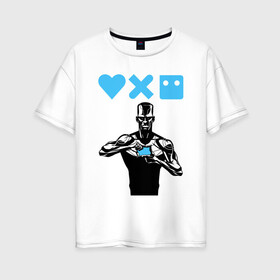 Женская футболка хлопок Oversize с принтом Love, Death and Robots | Zima Blue (Z) в Белгороде, 100% хлопок | свободный крой, круглый ворот, спущенный рукав, длина до линии бедер
 | death | love | love death robots | netflix | robots | vedeathrobots | xbot 4000 | zima blue | любовь | нетфликс | роботы | сериал | сериалы | синяя зима