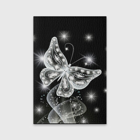 Обложка для паспорта матовая кожа с принтом Белая бабочка в Белгороде, натуральная матовая кожа | размер 19,3 х 13,7 см; прозрачные пластиковые крепления | бабочка | блестки | блестящая бабочка | черно белое