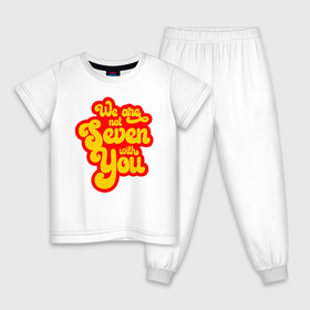 Детская пижама хлопок с принтом BTS We are not seven в Белгороде, 100% хлопок |  брюки и футболка прямого кроя, без карманов, на брюках мягкая резинка на поясе и по низу штанин
 | Тематика изображения на принте: bt21 | bts | bts army | j hope | jimin | jin | jungkook | k pop | rap monster | rapmon | suga | v | бтс | кей поп | корея