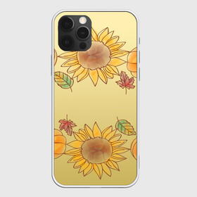 Чехол для iPhone 12 Pro с принтом подсолнухи тыквы в Белгороде, силикон | область печати: задняя сторона чехла, без боковых панелей | tegunvteg | август | арт | вектор | градиент | желтый | листва | листики | оранжевый | осень | подсолнухи | рисунок | сбор урожая | сентябрь | теплый | узор