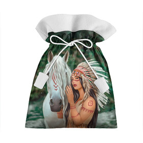 Подарочный 3D мешок с принтом Дочь вождя в Белгороде, 100% полиэстер | Размер: 29*39 см | девушка | индейская девушка | индейцы | лошадь