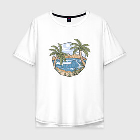 Мужская футболка хлопок Oversize с принтом Лето, море, пальмы в Белгороде, 100% хлопок | свободный крой, круглый ворот, “спинка” длиннее передней части | beach | palm | sea | summer | волны | жара | летние | лето | море | пальмы | пляж