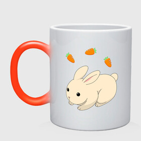 Кружка хамелеон с принтом кролик с морковкой в Белгороде, керамика | меняет цвет при нагревании, емкость 330 мл | Тематика изображения на принте: аниме | грызун | домашнее животное | животное | кролик | морковь | овощ | питомец