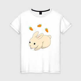 Женская футболка хлопок с принтом кролик с морковкой в Белгороде, 100% хлопок | прямой крой, круглый вырез горловины, длина до линии бедер, слегка спущенное плечо | аниме | грызун | домашнее животное | животное | кролик | морковь | овощ | питомец