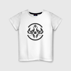 Детская футболка хлопок с принтом Вороны Одина в Белгороде, 100% хлопок | круглый вырез горловины, полуприлегающий силуэт, длина до линии бедер | бьерн | валхалла | викинги | вороны одина | лодброк | мунин | норманы | один | рагнар | руны | скандинавская мифология | тор | хугин
